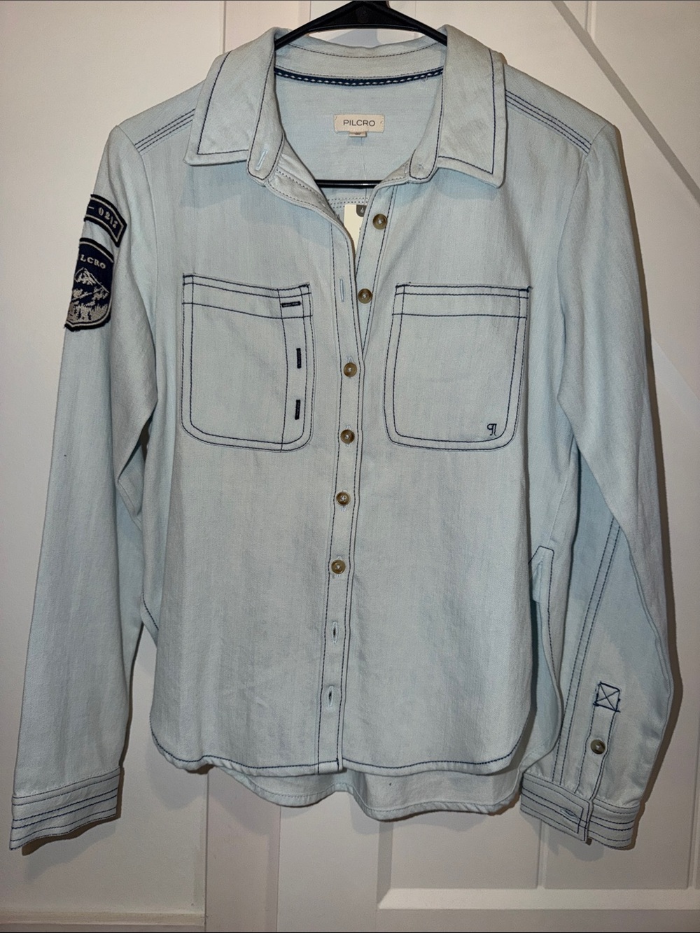 Pilcro Women’s Light Blue Button-Front Shirt Jacket